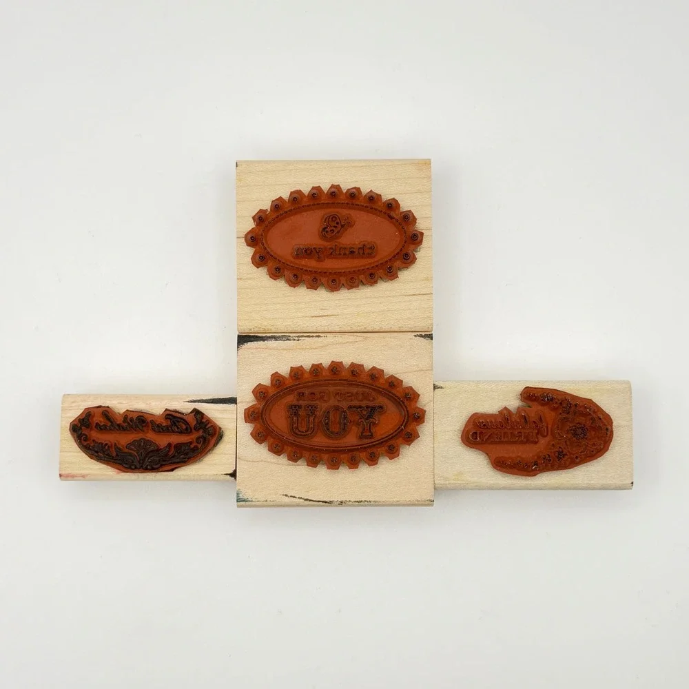 Stampin Up Oval All Wood Mount Rubber‎ Stamp Set 4pc Shelli Signature Collection